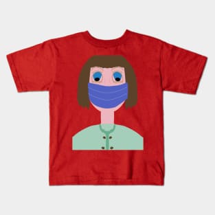 Girl with brown hair wearing a mouth mask Kids T-Shirt